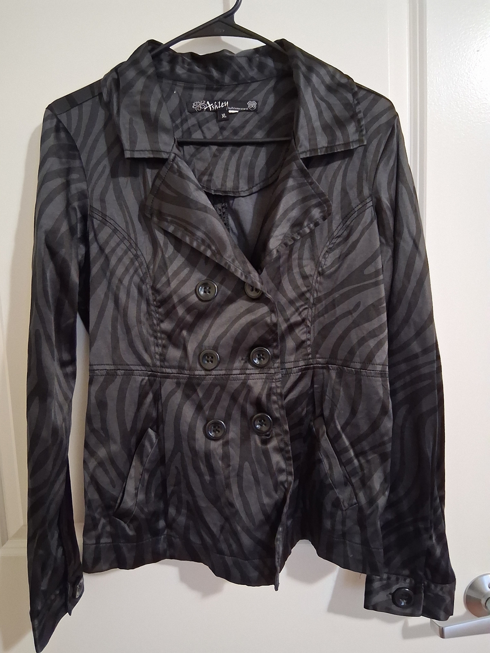 Ashley By 26 International Black Zebra-Print Double-Breasted Blazer